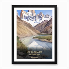 Los Glaciares National Park Argentina Patagonia Watercolour 1 Art Print