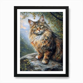 Norwegian Forest Cat Relief Illustration 2 Art Print