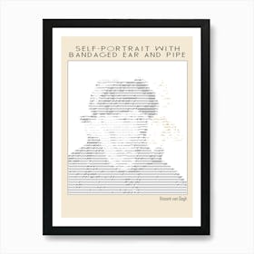 Ascii art Minimalist – Self Portrait With Bandaged Ear And Pipe – Vincent Van Gogh – Classic Painting Art Print