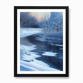 Frozen River Waterscape Crayon 1 Art Print