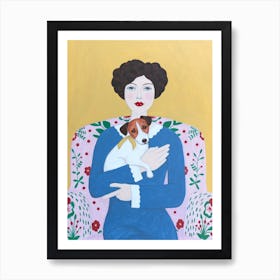 Woman And Jack Russell On Armchair Art Print