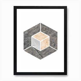 Peach and Grey Marble Hex Art Print