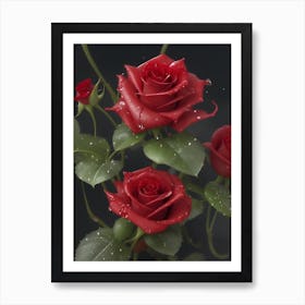 Red Roses At Rainy With Water Droplets Vertical Composition 8 Art Print