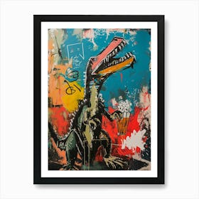 Paint Splash Dinosaur Eating Popcorn 5 Art Print