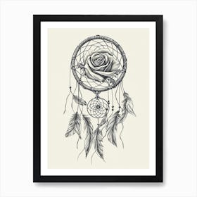 English Rose Dreamcatcher Line Drawing 3 Art Print