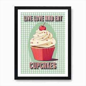 Green Gingham, Retro Kitchen Art Print Art Print