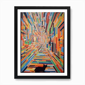 Painting Of Venice With A Cat In The Style Of Minimalism, Pop Art Lines 1 Art Print