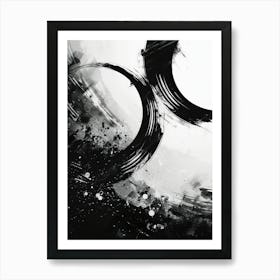 Black and White Grungy Brushed Circles Art Print