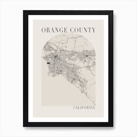 Orange County California Boho Minimal Arch Full Beige Color Street Map 1 Art Print