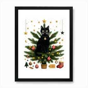 Black Cat On The Christmas Tree Poster