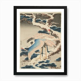Two Cranes On A Snow–Covered Pine Tree , Katsushika Hokusai Art Print