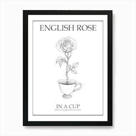 English Rose In A Cup Line Drawing 4 Poster Art Print