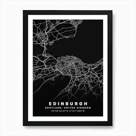 Edinburgh Scotland Black Map Art Print