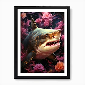 Shark With Roses Art Print