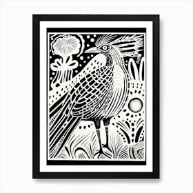 B&W Bird Linocut Roadrunner 3 Art Print