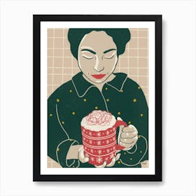 Girl With Hot Coffee Art Print