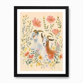 Folksy Floral Animal Drawing Goat 3 Art Print