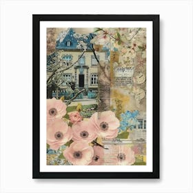 Blush Pink Flowers Scrapbook Collage Cottage 3 Art Print