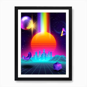 Neon sunset, city and sphere [synthwave/vaporwave/cyberpunk] — aesthetic neon retrowave poster Poster