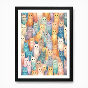 Colorful Seamless cat pattern Poster