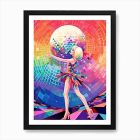 Woman Dancing Disco Ball Geometric 3 Art Print