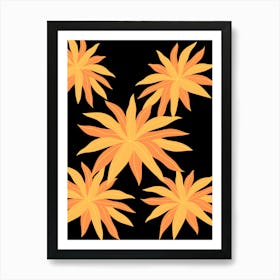 Orange Flowers On Black Background Art Print