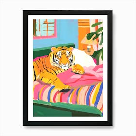 Tiger Print Maximalist Bedroom Wall Art Dopamine Pink Kitsch Art Print