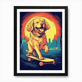 Golden Retriever Dog Skateboarding Illustration 2 Art Print