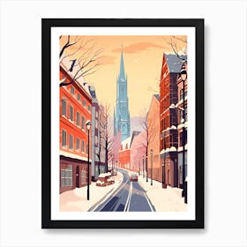 Vintage Winter Travel Illustration Frankfurt Germany 1 Art Print