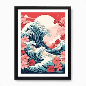 Great Wave With Carnation Flower Drawing In The Style Of Ukiyo E 2 Art Print