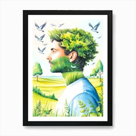 Man With Tree On His Head Art Print