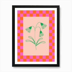 Modern Checkered Flower Poster Pink & Green 12 Art Print