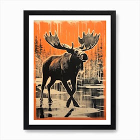 Moose, Woodblock Animal Drawing 2 Art Print