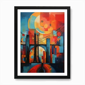 New York City III, Avant Garde Modern Abstract Vibrant Painting in Cubism Style Art Print