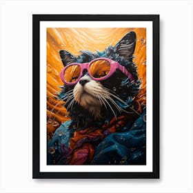 Hunzinator Cat In Shower With Sunglasses C9a3949d D0f6 4006 96f3 428a77d0aa1e Art Print