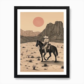 Cowboy Riding A Horse In The Desert 2 Art Print