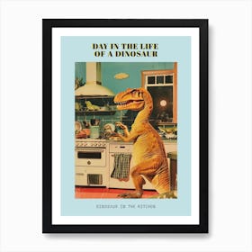 Dinosaur In The Kitchen Retro Abstract Collage 1 Poster Art Print