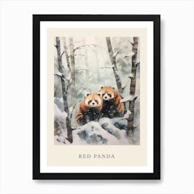 Winter Watercolour Red Panda 2 Poster Art Print