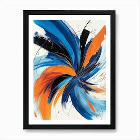 An Abstract Painting Featuring Bold, Swirling Strokes Of Blue, Orange and Black Paint Art Print