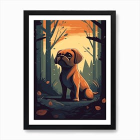 A Cute Puggle In The Forest Illustration 2watercolour Art Print