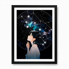 Stargazing Girl Art Print