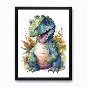 Tarbosaurus Tenerensis Cute Dinosaur Watercolour 4 Póster