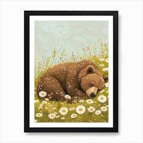 Brown Bear Resting In A Field Of Daisies Storybook 1 Art Print