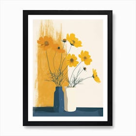 Cosmos Flowers On A Table   Contemporary Illustration 3 Art Print