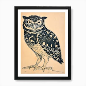 Burmese Fish Owl Linocut Blockprint 3 Art Print