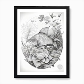 Tancho Showa Koi Fish Haeckel Style Illustastration Art Print