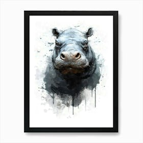 Aesthetic Abstract Watercolor Hippo Hippotamus Art Print