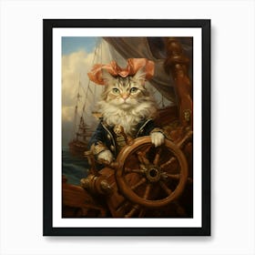Cat On A Ship Rococo Style 3 Art Print