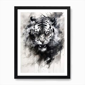 Tiger Art In Sumi E (Japanese Ink Painting) Style 1 Art Print