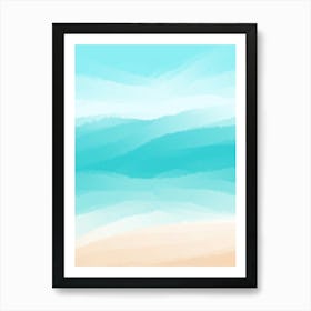 Minimal art abstract watercolor painting calm blue waves Art Print